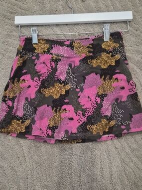 Blue Fish Pink, Black & Gold Print Skater Skirt w/ Skort- Size Medium